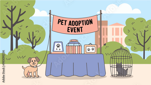 Vector Illustration of a Pet Adoption Event Scene