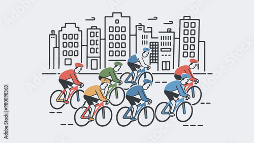 Urban Cyclists Riding through Cityscape Illustration
