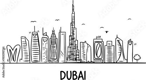 Vector Skyline Illustration of Dubai