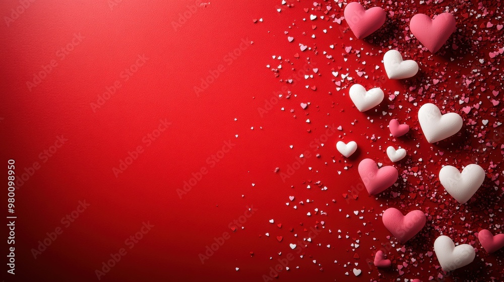 Seamless Pattern of Hand-Drawn Pink and Red Hearts on a Vibrant Red Background