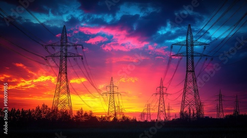 Power Lines at Sunset photo