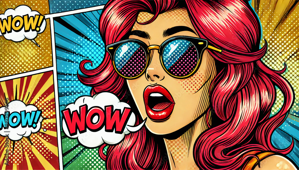 Φωτογραφία Snippet of comic book retro vintage style woman with red hair character saying w
