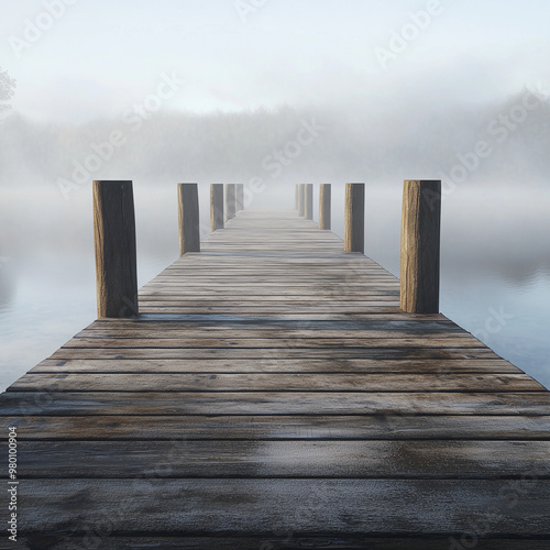 Dawn   s Serenity  A Silent Fishing Dock at Dawn with Hyperrealistic Wooden Features