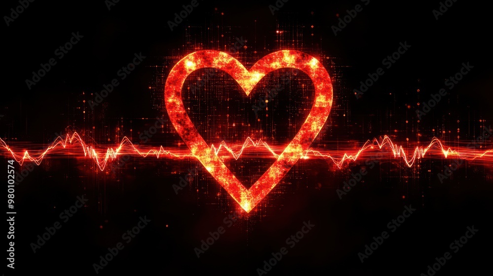 A glowing heart symbol with a heartbeat line on a dark background. A glowing heart symbol with a heartbeat line on a dark background.