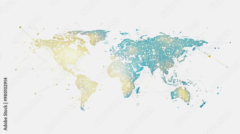 Abstract white background with Colorful business connection of line from nail node to node on world map background Innovation network points Earth's surface Abstract white background with Colorful business connection of line from nail node to node on world map background Innovation network points Earth's surface