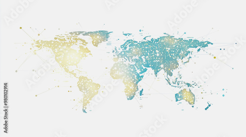 Abstract white background with Colorful business connection of line from nail node to node on world map background Innovation network points Earth's surface