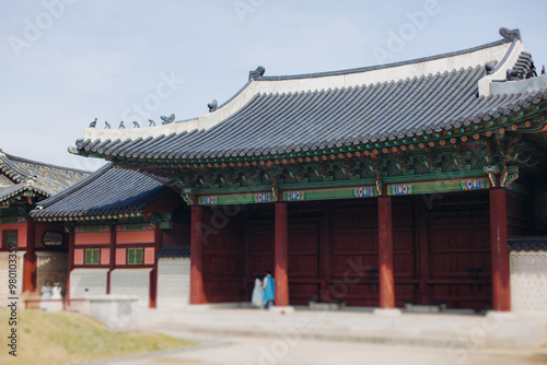 Wallpaper Mural Gyeongbokgung Palace, Seoul, Jongno District, South Korea, in a spring sunny day, exterior view of main Korean royal palace in Cherry Blossom season, with Bugaksan mountain in the background Torontodigital.ca