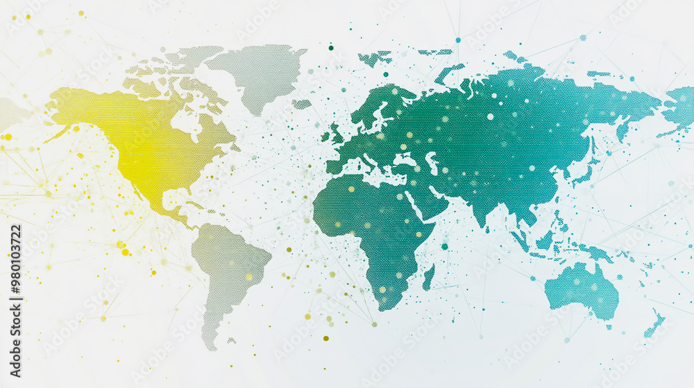 Abstract white background with Colorful business connection of line from nail node to node on world map background Innovation network points Earth's surface Abstract white background with Colorful business connection of line from nail node to node on world map background Innovation network points Earth's surface
