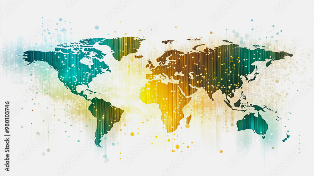 Abstract white background with Colorful business connection of line from nail node to node on world map background Innovation network points Earth's surface