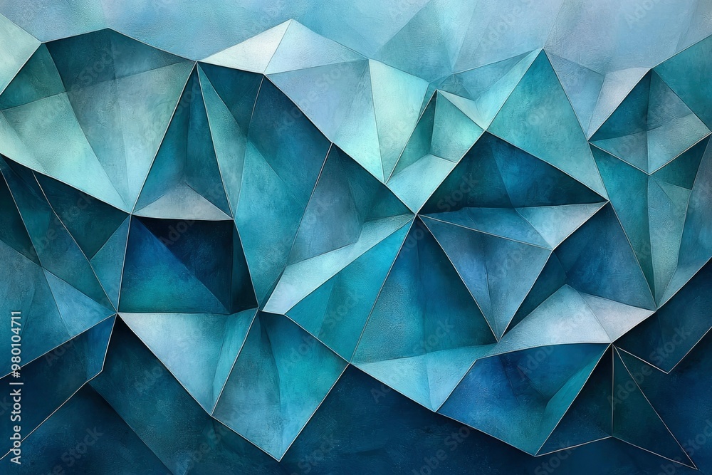 Abstract Geometric Pattern of Interlocking Blue Polygons