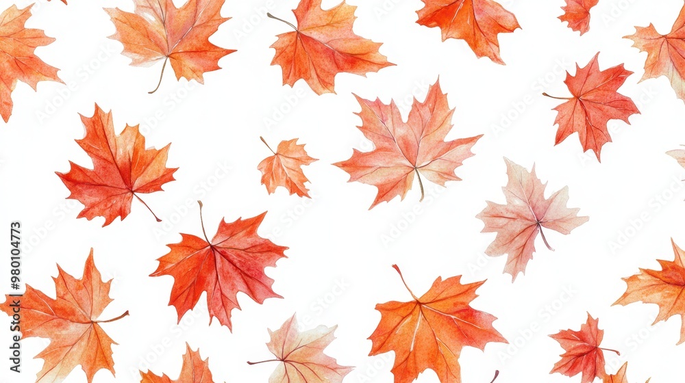 Watercolor collection of autumn maple leaves and red,yellow,Hand drawn nature design elements isolated on white background,Hand paint,Perfect for creating cards, design,copy space. Watercolor collection of autumn maple leaves and red,yellow,Hand drawn nature design elements isolated on white background,Hand paint,Perfect for creating cards, design,copy space.