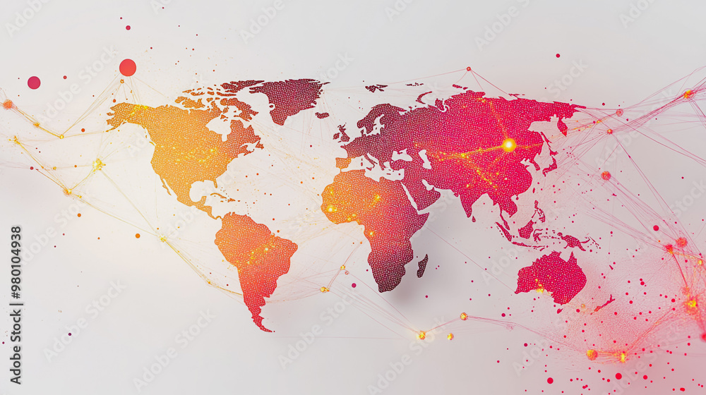 Fototapeta premium Abstract white background with Colorful business connection of line from nail node to node on world map background Innovation network points Earth's surface