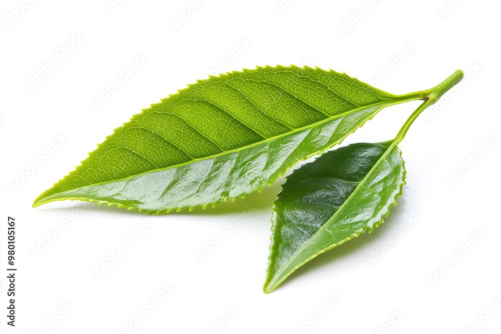 Obraz premium Green tea leaf isolated on white background, ai