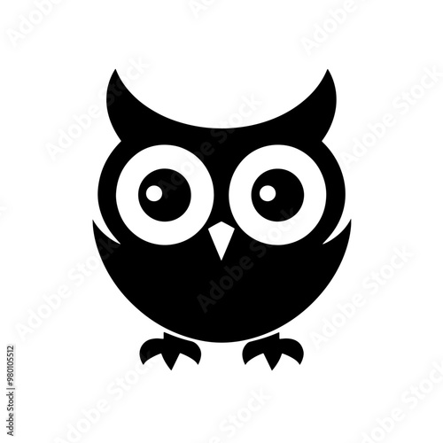 Round Owl Silhouette Icon Representing Nature, Nocturnal Creatures, and Forest Life