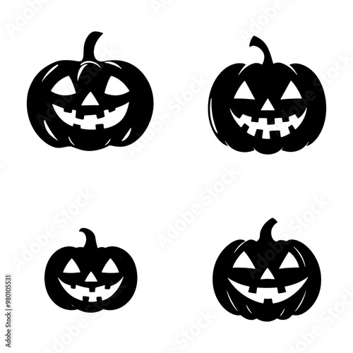 Halloween Jack-O'-Lantern Icons Representing Spooky, Pumpkin, and Holiday Themes