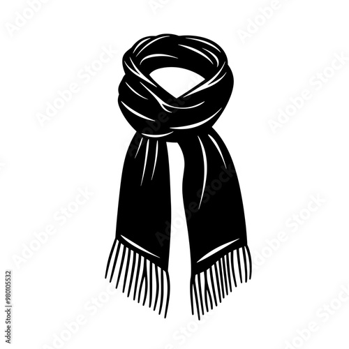 Simple Black Scarf Icon Representing Winter Wear, Cold Weather, and Cozy Accessories