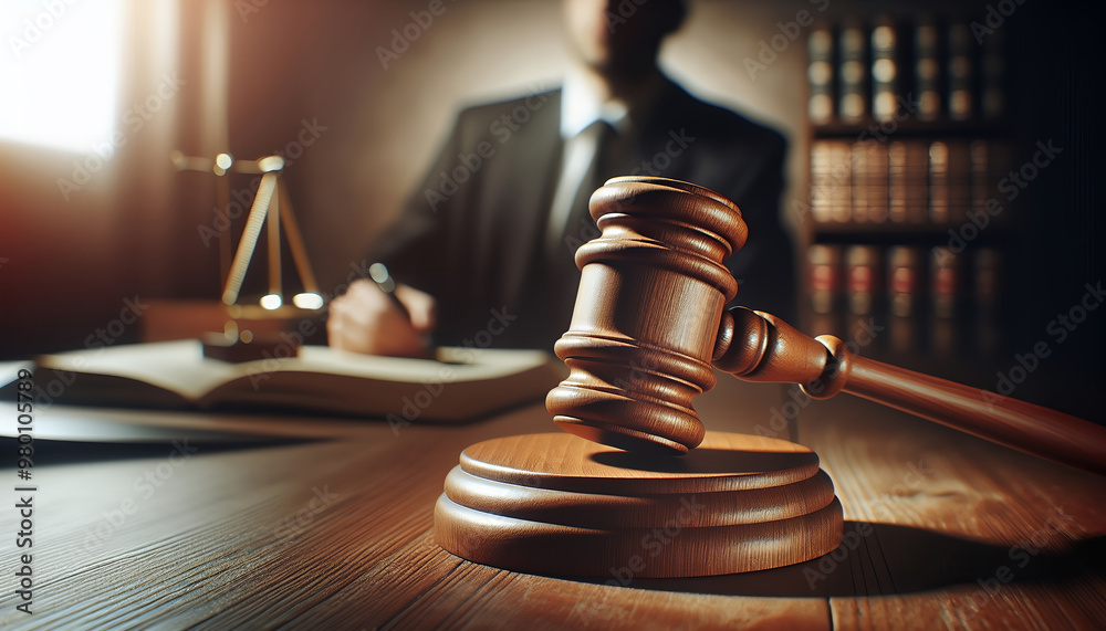 Symbol of justice with hammer and blurred background. Symbol of justice with hammer and blurred background.