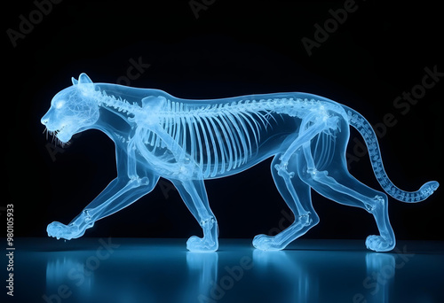 A transparent blue tiger figure with visible skeleton