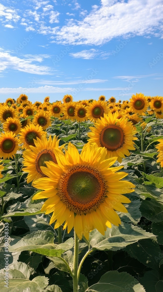 Fototapeta premium Botanical Radiance: Glowing Sunflowers Reaching Towards the Sky
