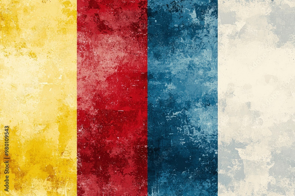 Grunge Abstract Background with Yellow, Red, Blue, and White Vertical Stripes Grunge Abstract Background with Yellow, Red, Blue, and White Vertical Stripes