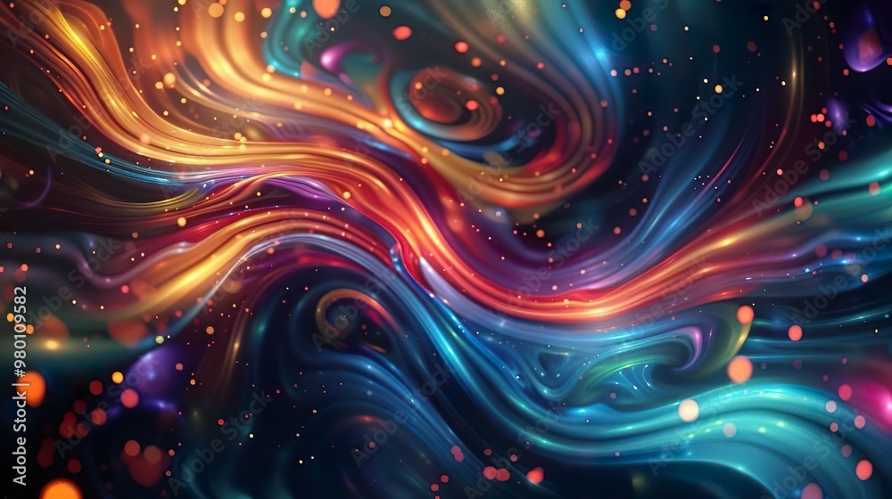 Abstract Colorful Fluid Swirls with Bokeh Lights
