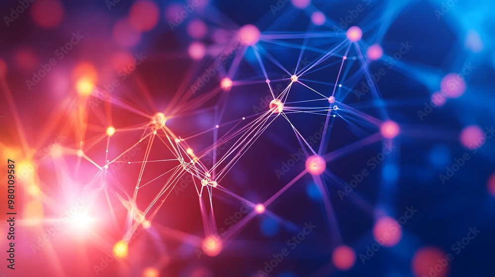 Abstract Network of Glowing Lines and Nodes in Red, Orange, and Blue Hues Abstract Network of Glowing Lines and Nodes in Red, Orange, and Blue Hues