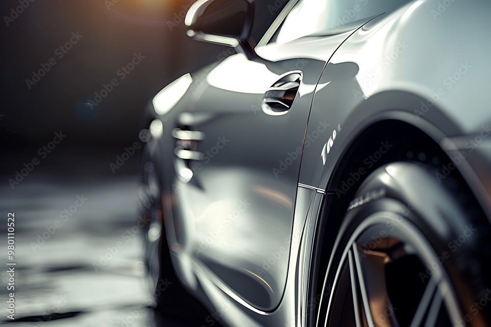 Fototapeta premium Closeup of the silver car on blurred background