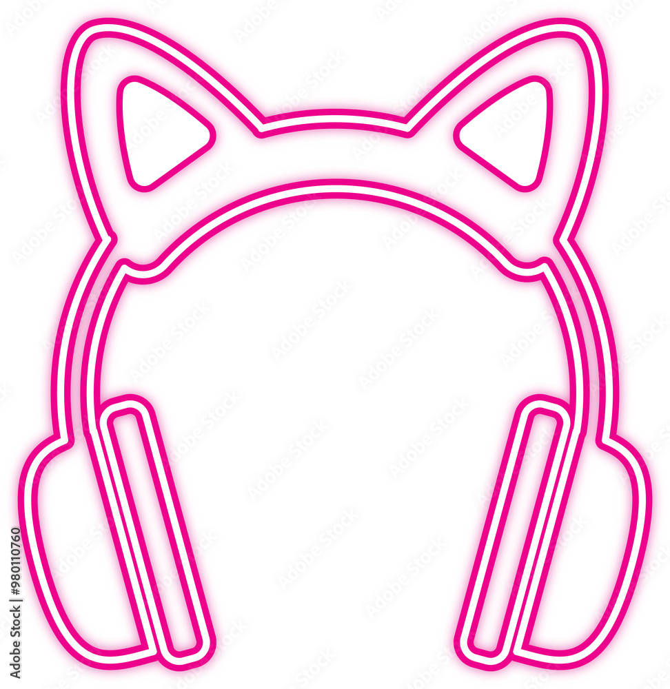 Neon sign Pink Headphone with Cat Ears icon. Neon sign Pink Headphone with Cat Ears icon.