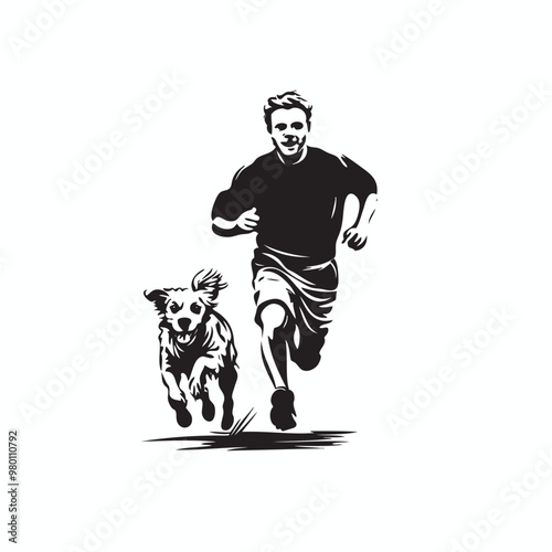 man running with dog pets, pets care vector