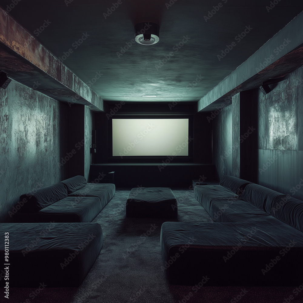 Ultimate Movie Night: Basement Home Theater in a Dark Immersive Cinema Setting