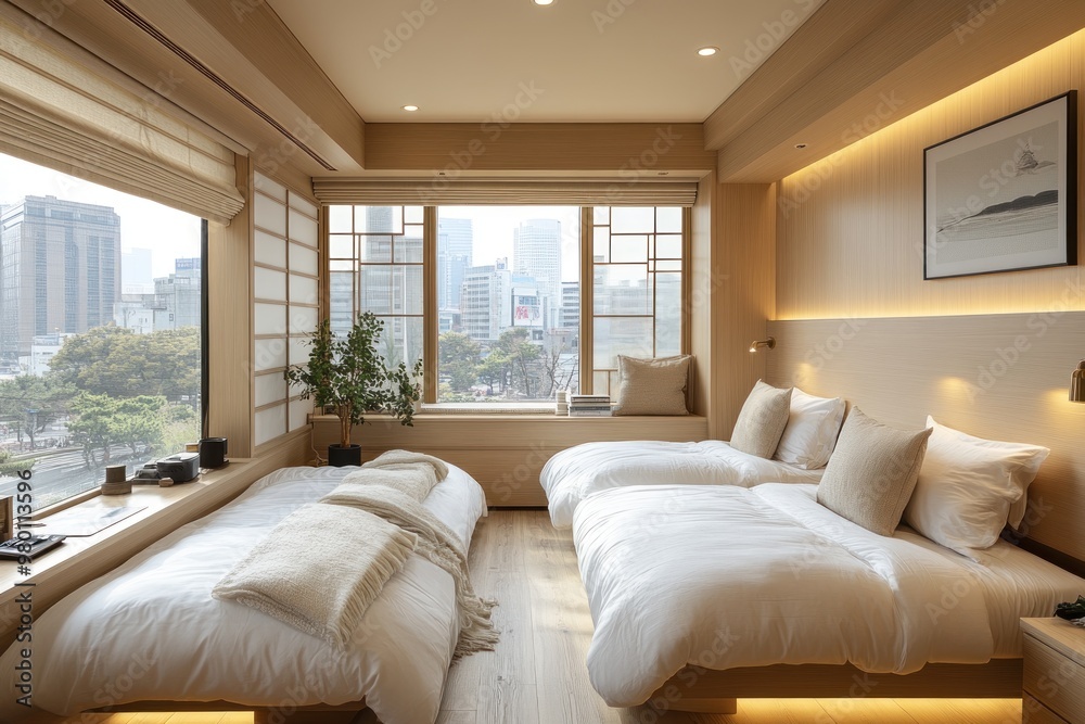 Modern Minimalist Bedroom with City View Modern Minimalist Bedroom with City View