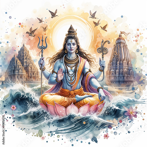Lord Mahadev watercolor illustration