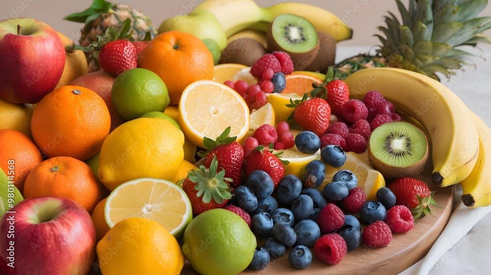 Nutrient Rich Fruit Medley: A Wooden Board Bounty Nutrient Rich Fruit Medley: A Wooden Board Bounty