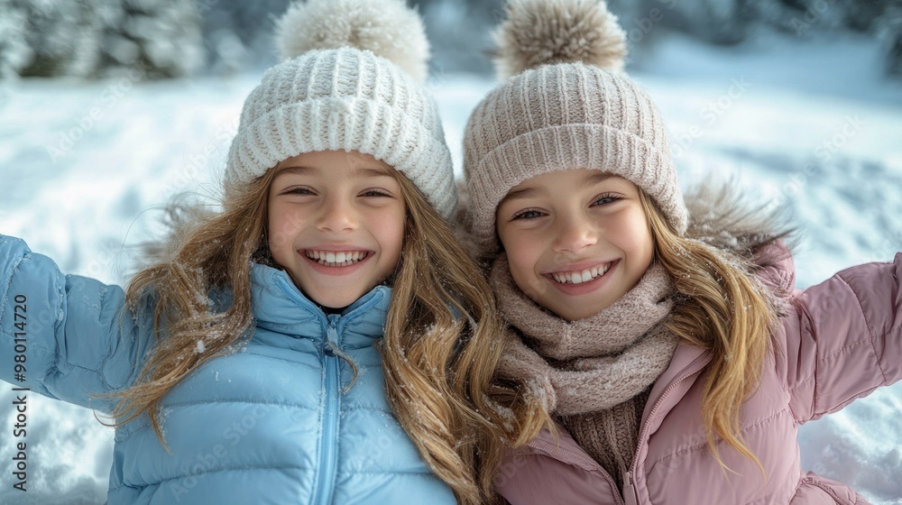 Two Girls Smiling in the Snow Two Girls Smiling in the Snow
