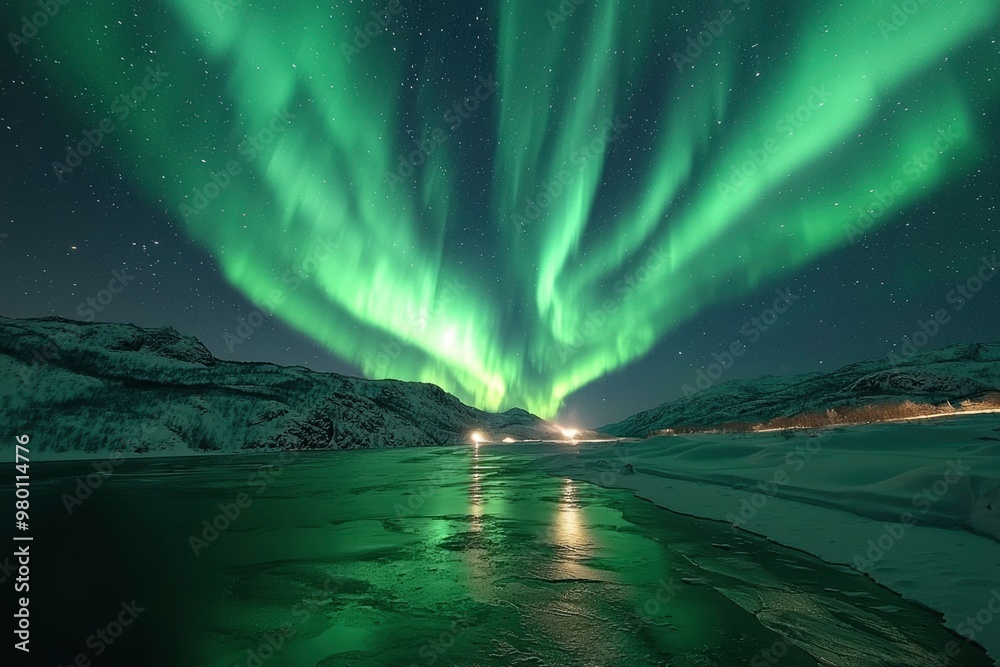 Northern Lights Reflecting in a Frozen Lake Northern Lights Reflecting in a Frozen Lake