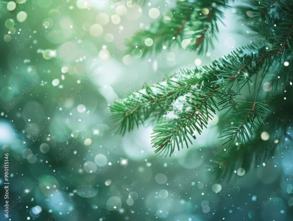 Close-up of snow-laden fir branches, capturing the peaceful essence of winter and the magic of Christmas. Close-up of snow-laden fir branches, capturing the peaceful essence of winter and the magic of Christmas.