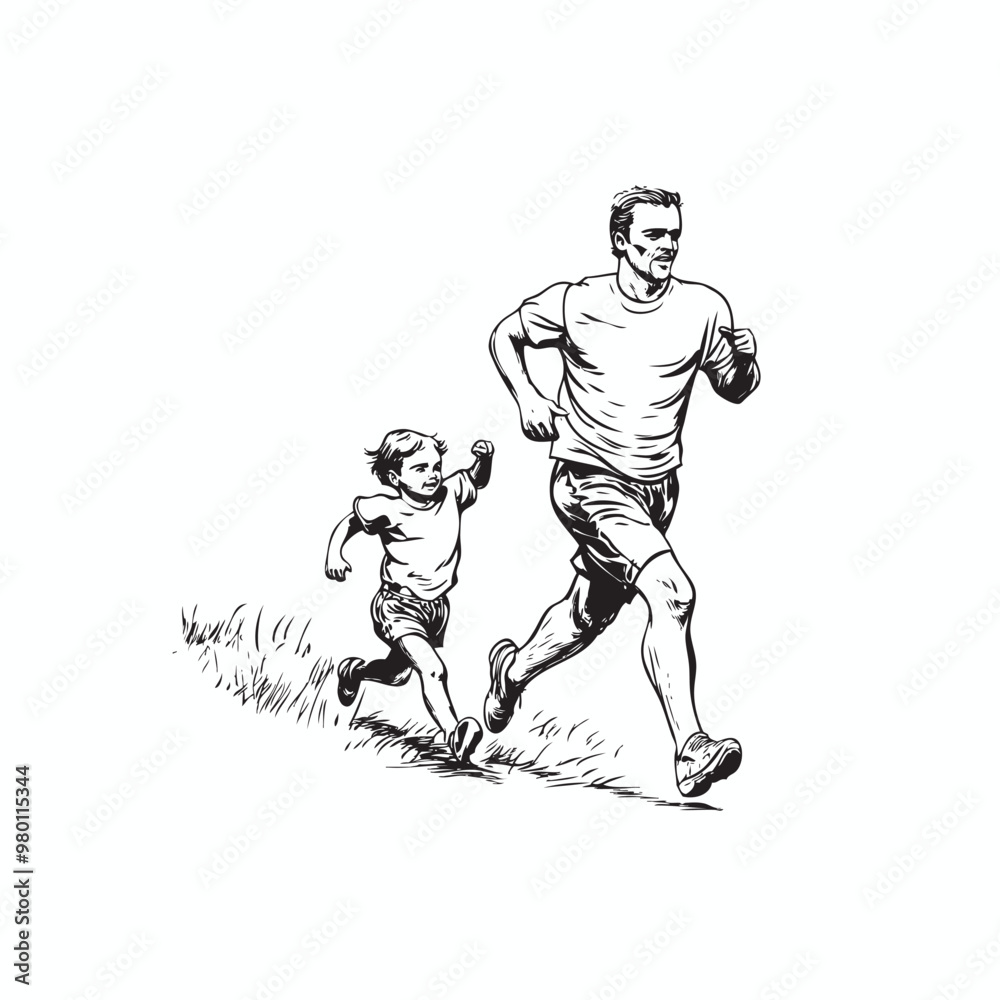 Fototapeta premium father running with their child vector logo