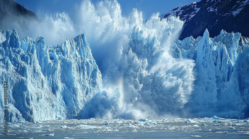 Crashing Waves Against Massive Icy Glacier in Remote Arctic Landscape Crashing Waves Against Massive Icy Glacier in Remote Arctic Landscape