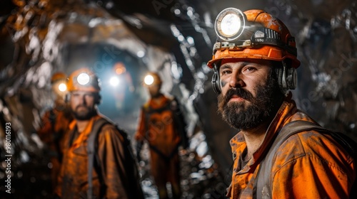 group of miners watching the camera in a mine