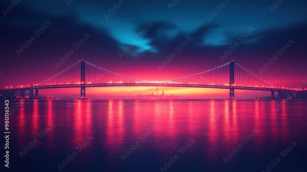 Naklejka premium Bridge over Water at Sunset