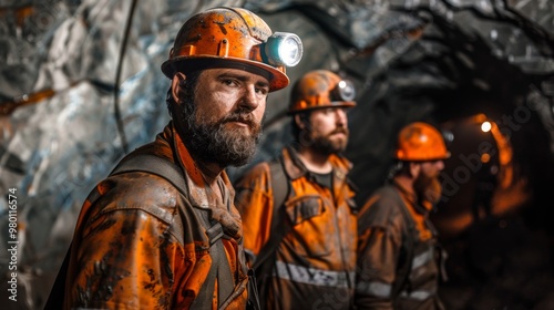 group of miners watching the camera in a mine