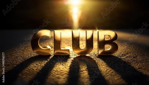 Golden Club Sign with Dramatic Lighting Effect photo