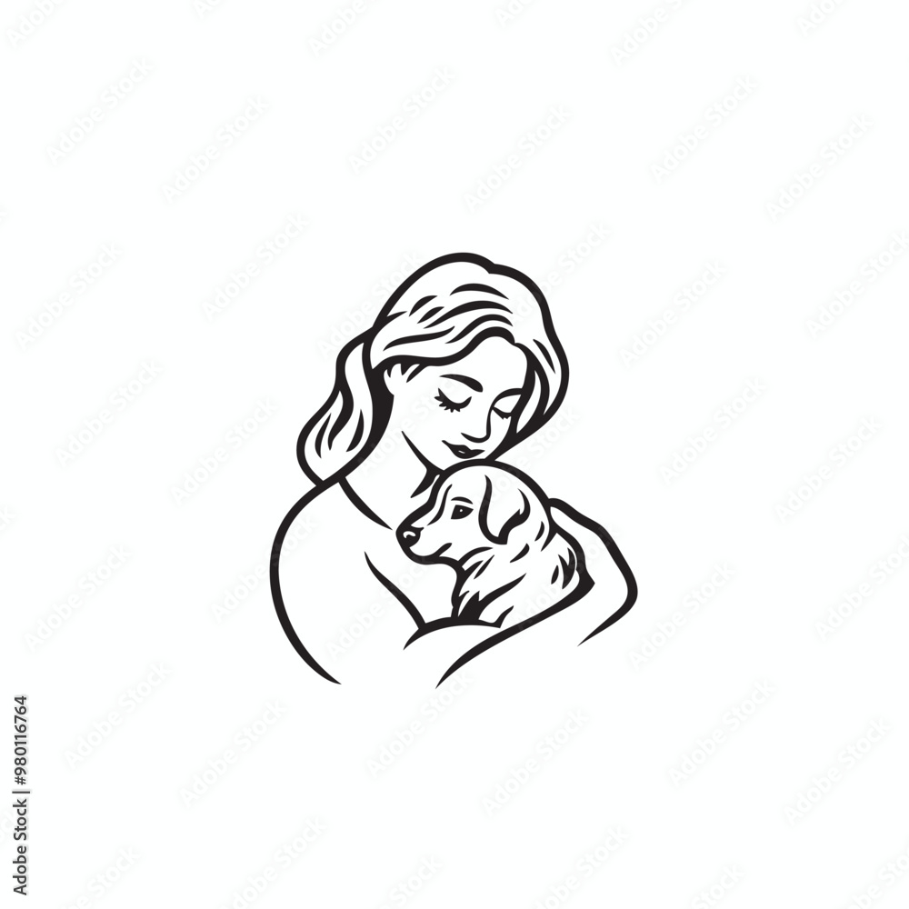 women hug their dog pet, women pets care logo women hug their dog pet, women pets care logo