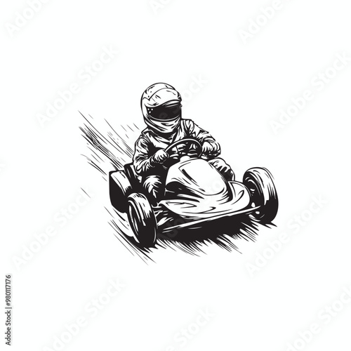 go kart vector logo, man driving go kart vehicles 