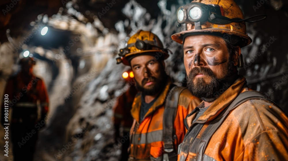 group of miners watching the camera in a mine group of miners watching the camera in a mine