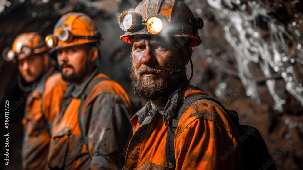 group of miners watching the camera in a mine group of miners watching the camera in a mine