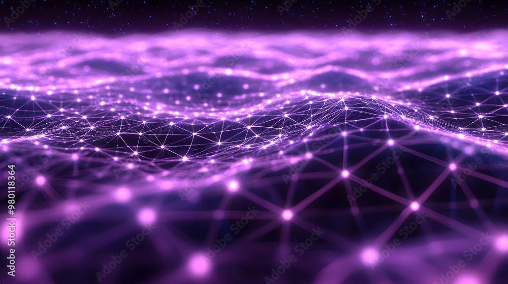Fototapeta premium Abstract Purple Network of Glowing Lines and Points