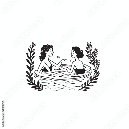 women swimming vector
