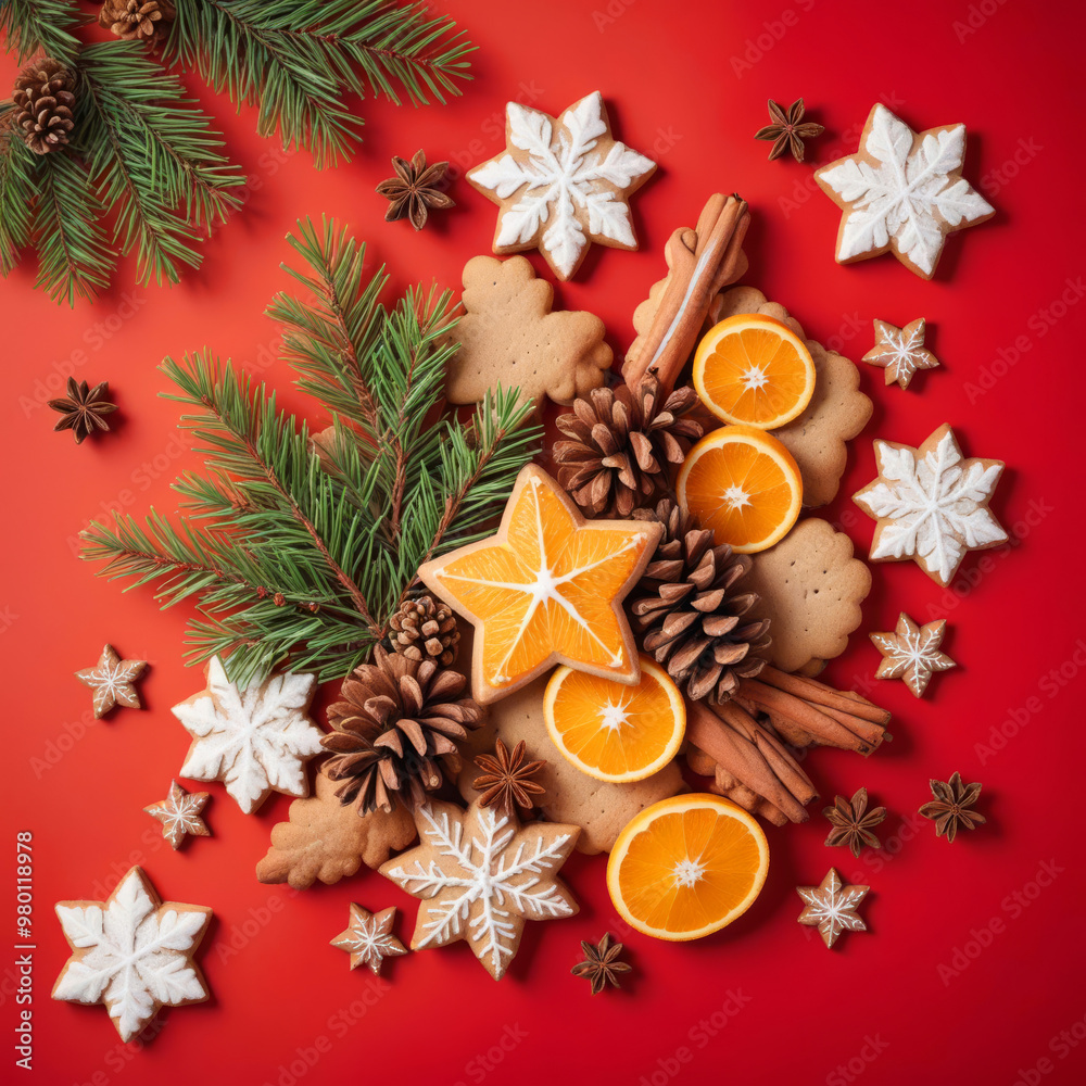 Still life with gingerbread, cinnamon, anise and orange. New Year's treat Still life with gingerbread, cinnamon, anise and orange. New Year's treat
