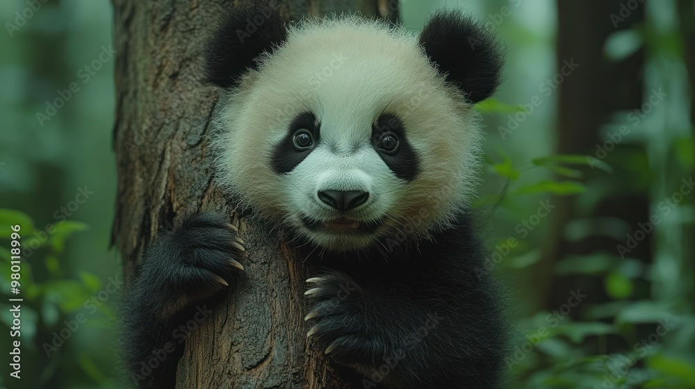 Fototapeta premium Adorable Panda Cub in the Forest